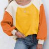 Orange Colorblock Long Sleeve Pullover Fleece Sweatshirt