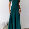 Blackish Green Off Shoulder Sleeveless High Split Maxi Dress