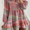 Playful And Stylish: Multicolor Puff Sleeve Buttoned Babydoll Dress