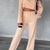 Comfortable And Stylish Loungewear Set: Khaki Crop Top And Wide Leg Pants