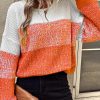 Orange Color Block Drop Shoulder Ribbed Trim Sweater