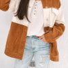 Brown Colorblock Flap Pocket Raw Edge Buttoned Jacket