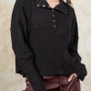 Versatile And Stylish: Black Ribbed Knit Stand Neck Long Sleeve Top