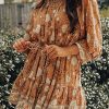 Feminine And Fashionable: Long Sleeve Tie Waist Pleated Short Boho Dress