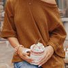 Gold Flame Ribbed Knit Three Quarter Sleeve T Shirt