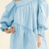 Chic And Cozy: Women's Elegant Sky Blue Puff Sleeve Swing Dress For Various Occasions