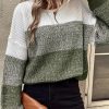 Pickle Green Color Block Drop Shoulder Ribbed Trim Sweater