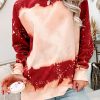 Racing Red Tie Dye Print Bleached Pullover Sweatshirt