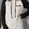 Black Striped Raglan Sleeve Buttoned Pocket Plus Size Hoodie