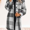 Medium Grey Plaid Button-Down Flap Pocket Long Shacket