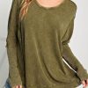 Green Raw Seam Mineral Washed Long Sleeve Top