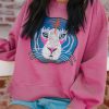 Rose Chic Tiger Embroidered Casual Sweatshirt