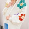 White Flower Jacquared Bubble Sleeve Open Cardigan