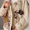 Stay Warm And Stylish With This Trendy Beige Leopard Patchwork Sherpa Jacket