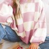 Pink Checkered Bishop Sleeve Sweater