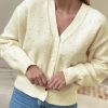 Stylish And Easy To Wear: White Knit Cardigan With Buttoned Front