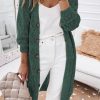 Blackish Green Hollow-out Openwork Knit Cardigan