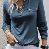 Real Teal Long Sleeve Snap Button Henley Top