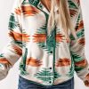 Multicolour Western Aztec Snap Buttoned Fleece Jacket