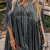 Dark Grey 3/4 Sleeve Tunic Babydoll Velvet Shirt