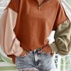 Khaki Exposed Seam Color Block Zipped Sweatshirt