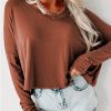 Sandalwood Loose V Neck Dropped Long Sleeve Top