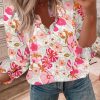 White Floral Print Split V Neck Blouse