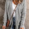 Stay Cozy And Sophisticated: Long Sleeve Cable Knit Cardigan In Gray