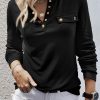 Black Long Sleeve Snap Button Henley Top