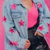 Stand Out In Style: Women's Western Denim Jacket With Sequin Stars