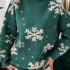 Blackish Green Christmas Snowflake Mock Neck Sweater