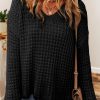 Black Hollow-out Crochet V Neck Sweater