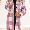 Rose Tan Plaid Button-Down Flap Pocket Long Shacket