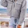 Gray Quilted Pocketed Zip-up Cropped Jacket