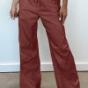 Mineral Red Solid Color Drawstring Waist Wide Leg Cargo Pants