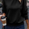 Black Solid Textured Raglan Sleeve Pullover Sweatshirt