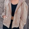 Khaki Vintage Full Zipper Pocketed Hooded Jacket