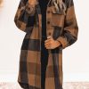 Chestnut Plaid Button-Down Flap Pocket Long Shacket