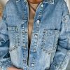 Sky Blue Studded Acid Wash Denim Jacket