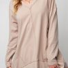 Apricot Exposed Seam V Neck Split Hem Tunic Top