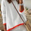 Gray Contrast Trimmed Striped Drop Shoulder Sweater