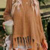 Camel Tasseled Hem Knit Baggy Sweater