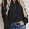 Black Waffle Patchwork Dolman Sleeve Henley Top