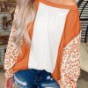 Orange Colorblock Leopard Sleeve Patchwork Top