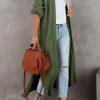 Green Open Front Side Slit Duster Knit Cardigan