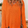 Carrot Hollow-out Crochet V Neck Sweater