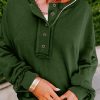 Blackish Green Drop Shoulder Henley Buttons Sweatshirt