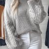 Light Grey Cable Knit Sleeve Drop Shoulder Sweater