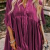 Pitaya Pink 3/4 Sleeve Tunic Babydoll Velvet Shirt