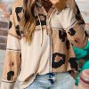 Leopard Print Exposed Seam Ribbed Patchwork Long Sleeve Top